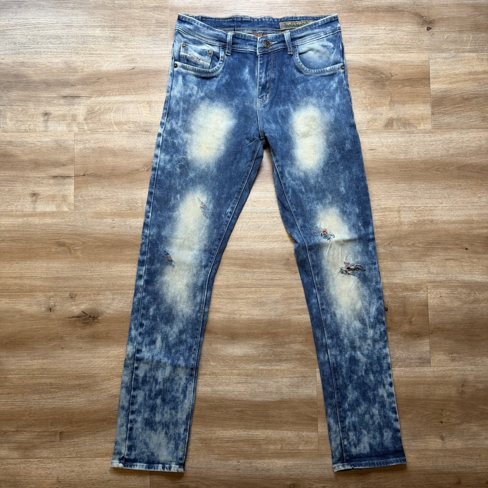 Diesel Sleenker Slim Skinny Jeans Mens 30x32 Blue Acid Wash‎ Distressed Denim